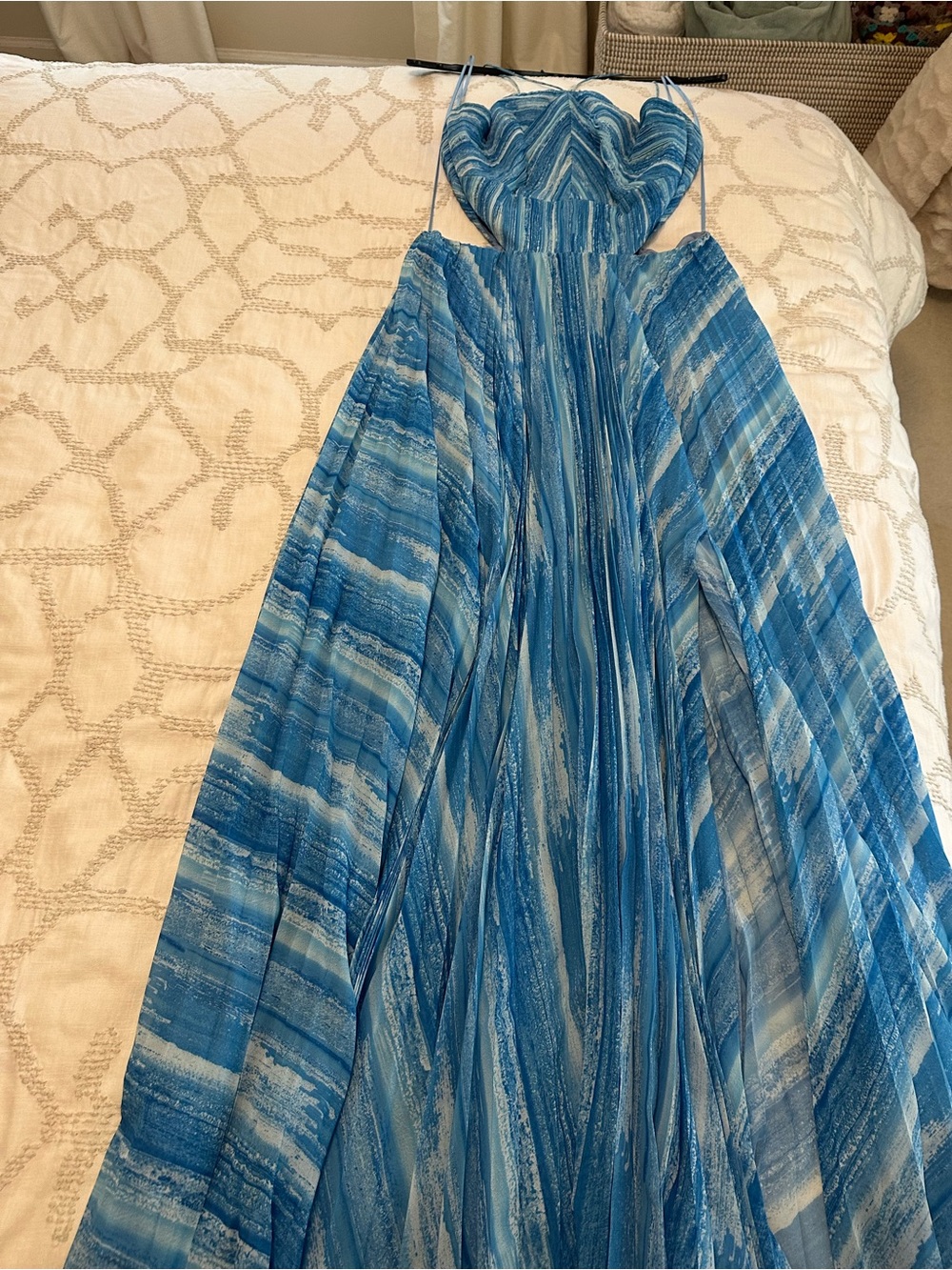 AMUR Light Blue Striped Spaghetti-Strap Dress